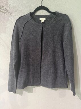 Saint Tropez West Dark Gray Open-Front Pleat Cardigan Merino Wool